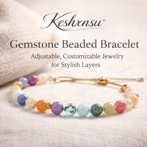 Keshxnsu™ Gemstone Beaded Bracelet – Adjustable, Customizable Jewelry for Stylish Layers, Gemstone Bracelet, Beaded Bracelet, Adjustable Jewelry, Layering Bracelet, Natural Gemstones, Customizable Bracelet