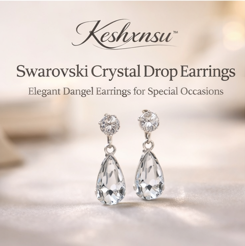 Keshxnsu™ Swarovski Crystal Drop Earrings – Elegant Dangle Earrings for Special Occasions, Swarovski Earrings, Crystal Drop Earrings, Elegant Earrings, Dangle Earrings, Special Occasion Jewelry, Gift for Her