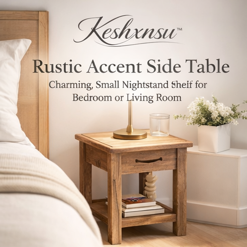 Keshxnsu™ Rustic Accent Side Table – Charming, Small Nightstand for Bedroom or Living Room, Rustic Side Table, Nightstand, Small Accent Table, Bedroom Furniture, Vintage Furniture, Wooden Accent Table