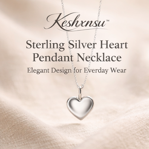 Keshxnsu™ Sterling Silver Heart Pendant Necklace – Elegant Design for Everyday Wear, Sterling Silver Necklace, Heart Pendant, Everyday Jewelry, Minimalist Jewelry, Adjustable Necklace, Gift for Her